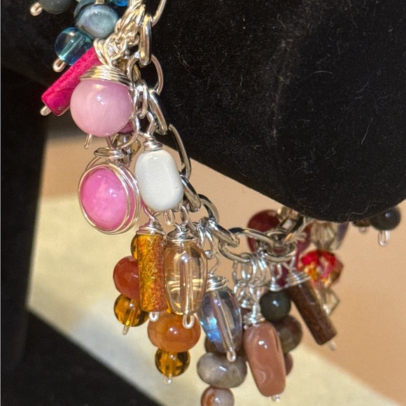 Aventurine,Agate,Tourmaline,Jasper,Heart Charm Bracelet with Drawbench beads - Picture 9 of 11